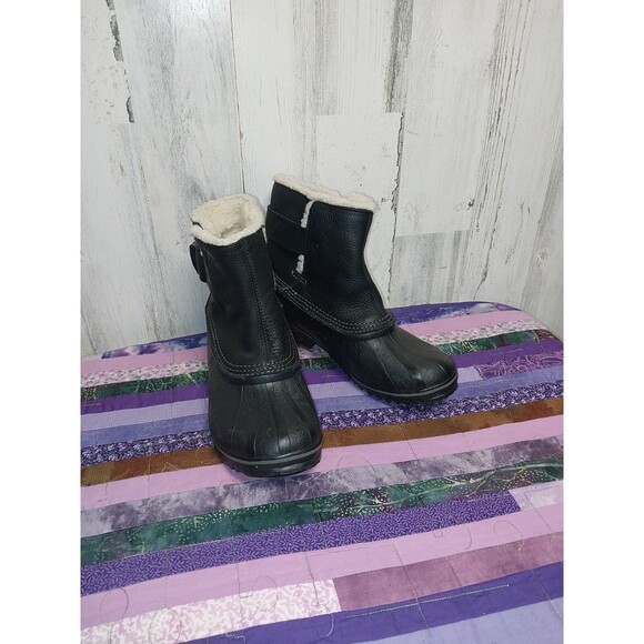 SOREL Black Leather Ankle Boots Winter Snow Size 8.5 NL2018-010 - Picture 1 of 10